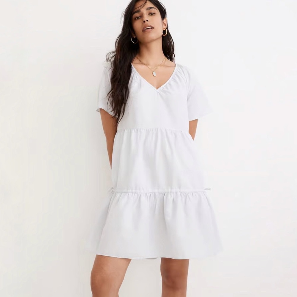 Madewell‎ | Lorelei Linen Blend Tiered Mini Dress Pale Blue Grey Size XXS